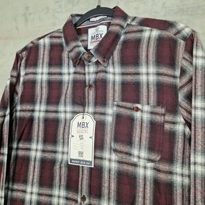MBX Flannel Shirt Mens Medium slim fit NWT plaid‎ sueded cotton dry goods